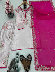 Fabulous Embroidery Work Peach Color Palazzo Suit