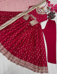 Flattering Sequence Work Red Color Gown