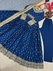 Flattering Sequence Work Navy Blue Color Gown