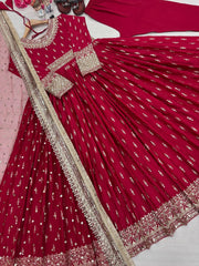 Flattering Sequence Work Red Color Gown