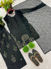 Adorable Embroidery Work Black Color Palazzo Suit