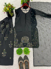 Adorable Embroidery Work Black Color Palazzo Suit