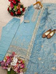 Good Looking Sequence Work Sky Color Suit Set