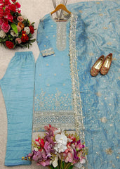 Good Looking Sequence Work Sky Color Suit Set