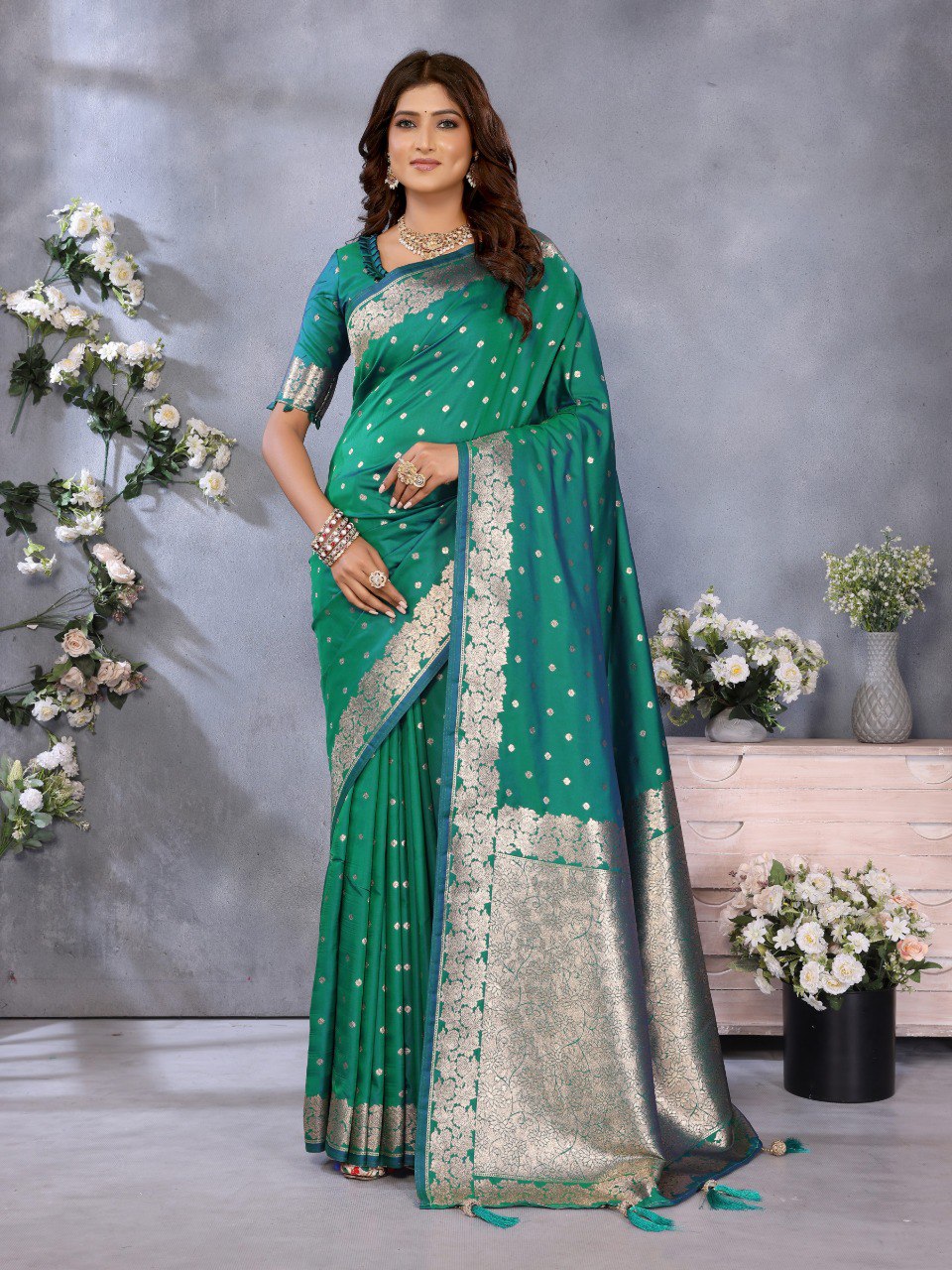 Occasion Wear Rama Color Banarasi Silk Saree