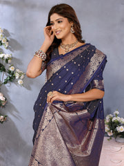 Occasion Wear Blue Color Banarasi Silk Saree