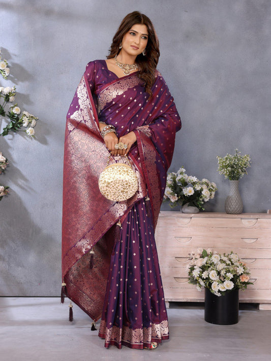 Occasion Wear Wine Color Banarasi Silk Saree