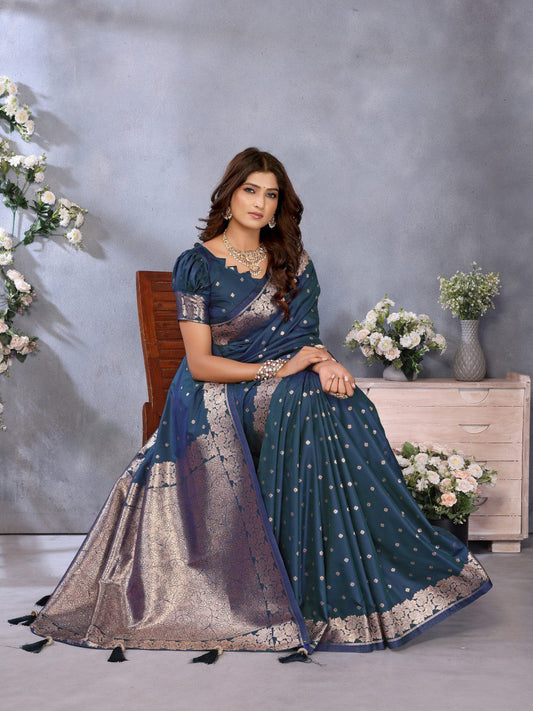 Occasion Wear Navy Blue Color Banarasi Silk Saree
