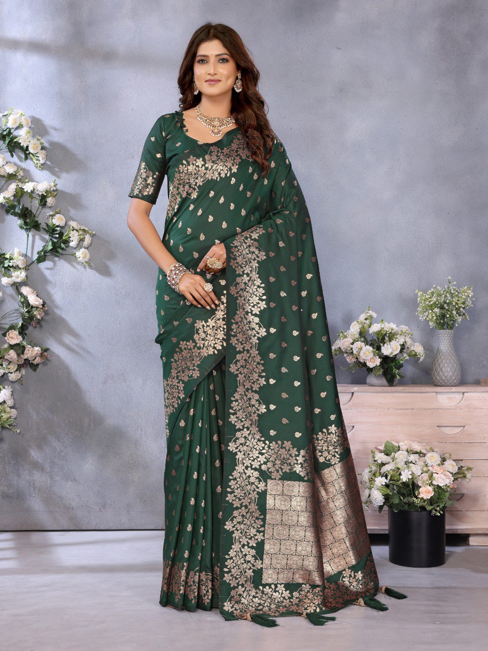 Attractive Banarasi Silk Green Color Saree
