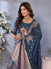 Attractive Banarasi Silk Teal Blue Color Saree
