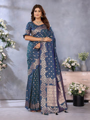 Attractive Banarasi Silk Teal Blue Color Saree