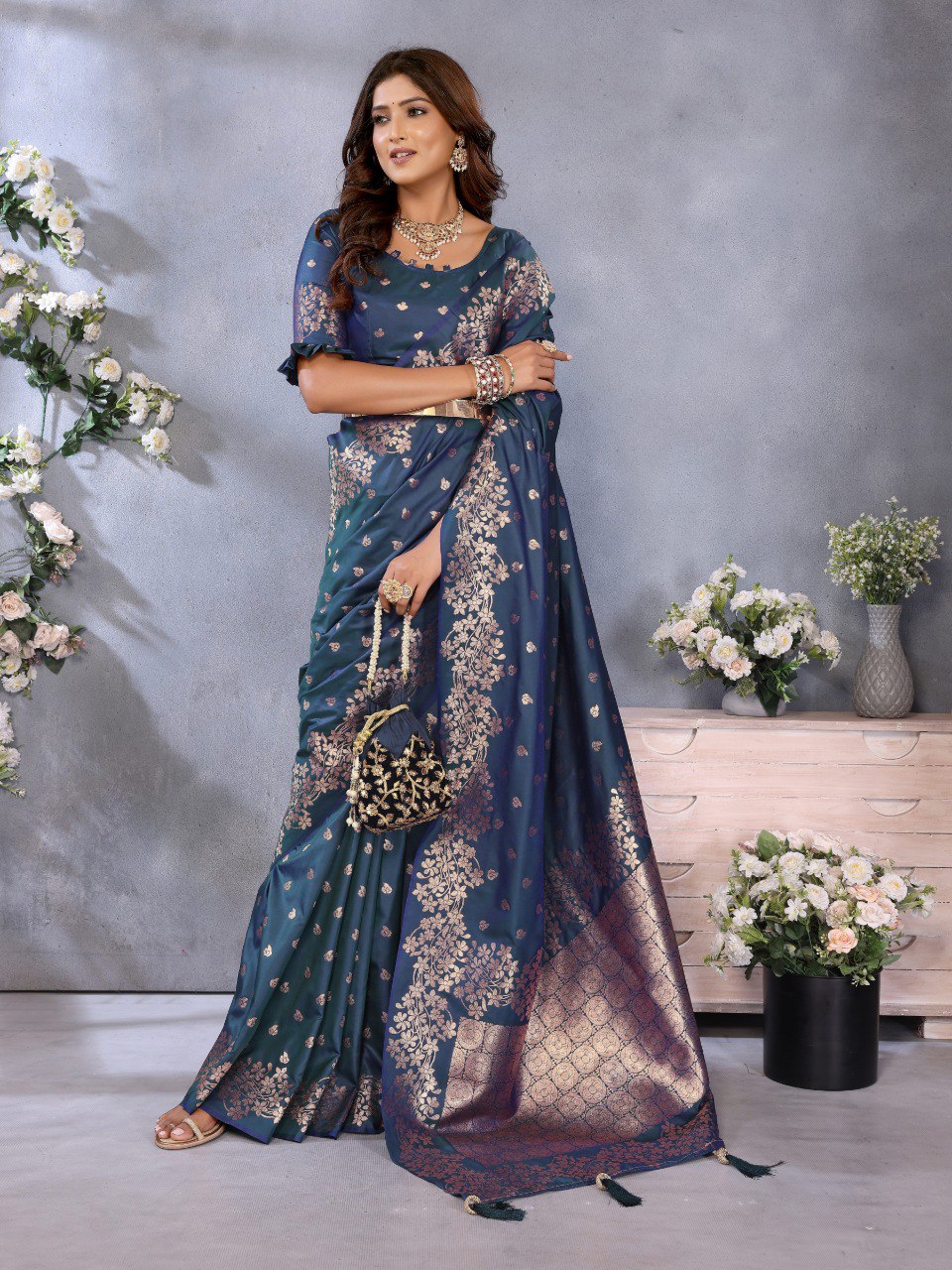 Attractive Banarasi Silk Teal Blue Color Saree