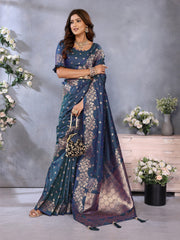Attractive Banarasi Silk Teal Blue Color Saree