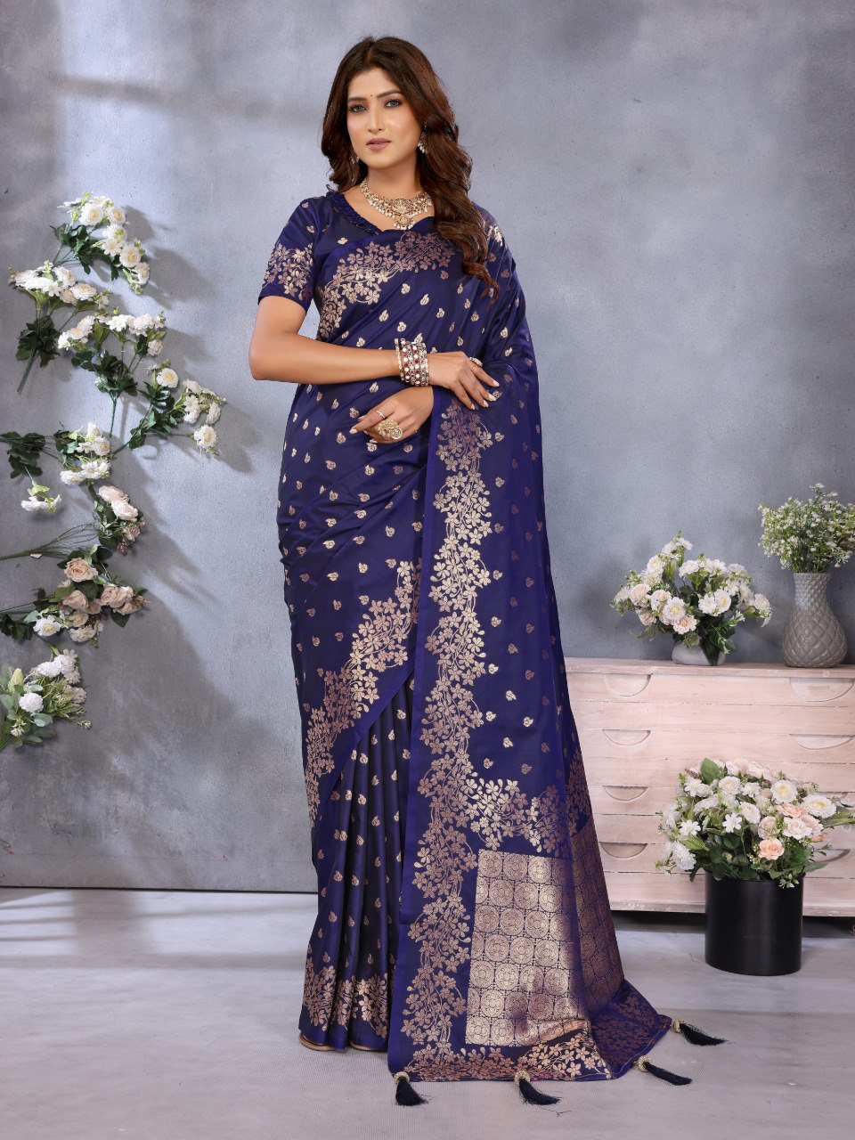 Attractive Banarasi Silk Navy Blue Color Saree