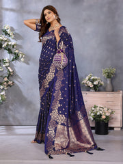 Attractive Banarasi Silk Navy Blue Color Saree