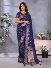 Attractive Banarasi Silk Navy Blue Color Saree