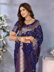 Attractive Banarasi Silk Navy Blue Color Saree