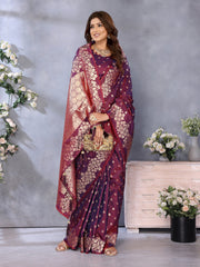 Attractive Banarasi Silk Wine Color Saree