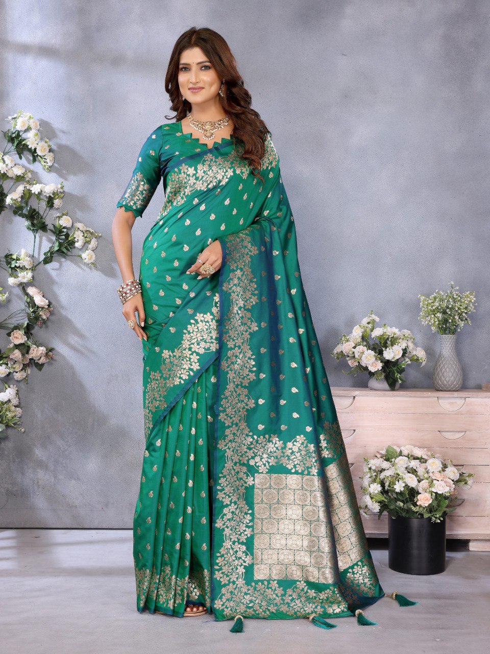 Attractive Banarasi Silk Rama Color Saree