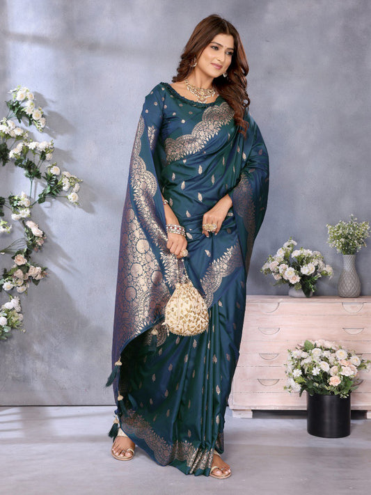 Captivating Teal Blue Color Silk Saree