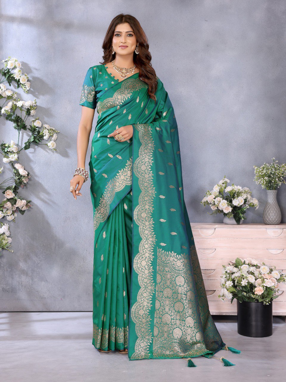 Captivating Rama Color Silk Saree