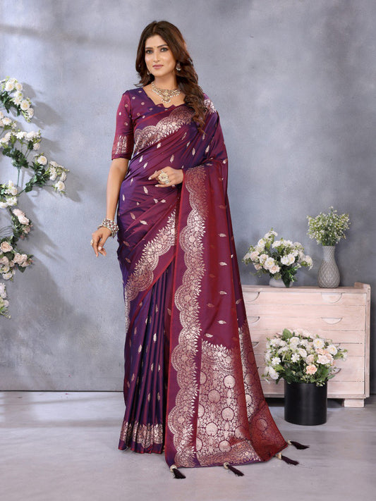 Captivating Wine Color Silk Saree