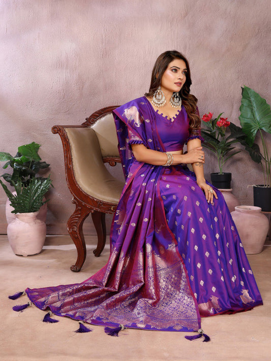 Wedding Wear Purple Color Banarasi Silk Saree