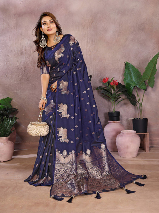 Wedding Wear Blue Color Banarasi Silk Saree