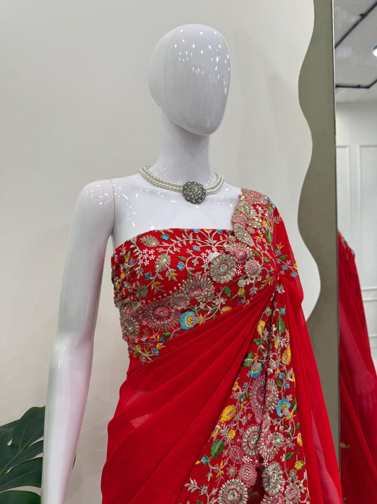 Function Wear Sequence Work Red Color Saree