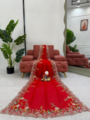 Function Wear Sequence Work Red Color Saree