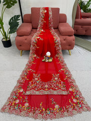 Function Wear Sequence Work Red Color Saree