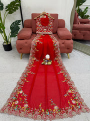 Function Wear Sequence Work Red Color Saree