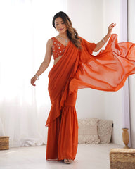 Stylish Orange Color Draped Saree