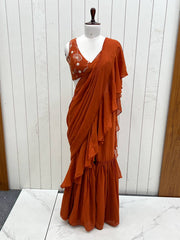 Stylish Orange Color Draped Saree