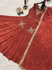 Designer Hand Work Orange Color Top With Lehenga