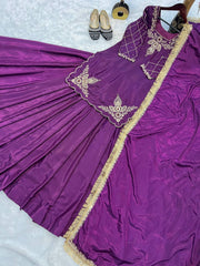 Designer Hand Work Purple Color Top With Lehenga