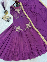 Designer Hand Work Purple Color Top With Lehenga