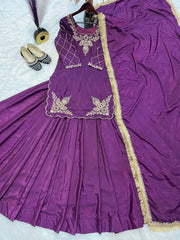 Designer Hand Work Purple Color Top With Lehenga