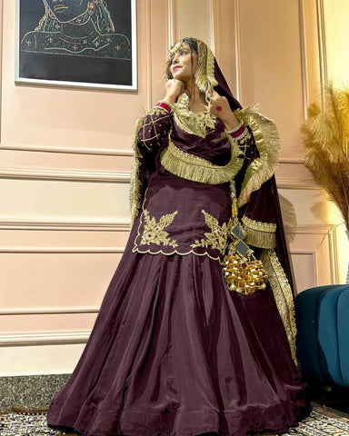 Designer Hand Work Wine Color Top With Lehenga