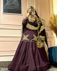 Designer Hand Work Wine Color Top With Lehenga