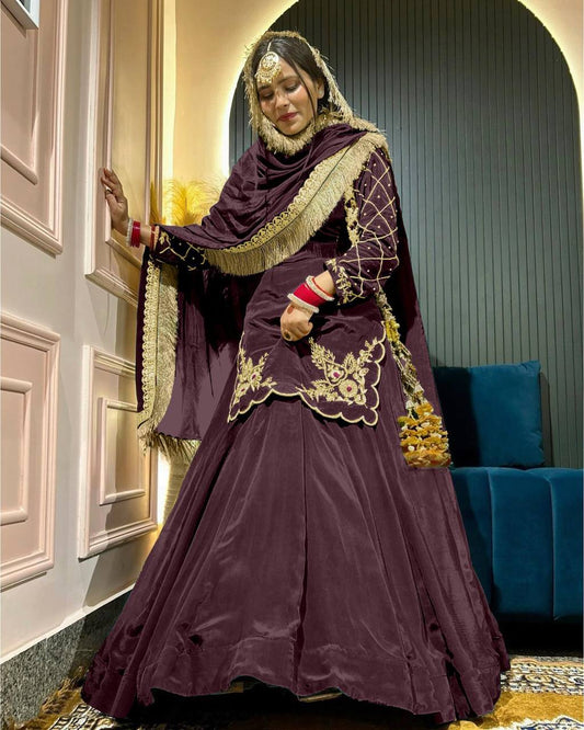 Designer Hand Work Wine Color Top With Lehenga