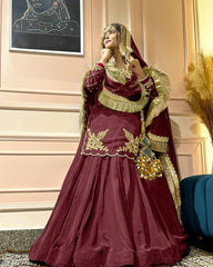 Designer Hand Work Maroon Color Top With Lehenga