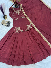 Designer Hand Work Maroon Color Top With Lehenga
