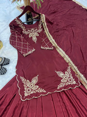 Designer Hand Work Maroon Color Top With Lehenga
