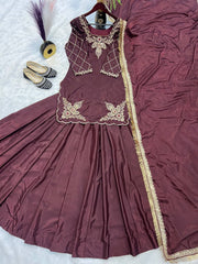 Designer Hand Work Wine Color Top With Lehenga