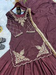 Designer Hand Work Wine Color Top With Lehenga