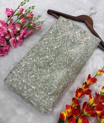 Full Sequins Work White Color Stylish Saree