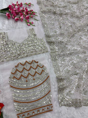 Full Sequins Work White Color Stylish Saree