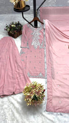 Glimmering Georgette Peach Color Palazzo Suit