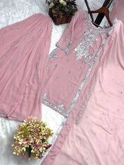 Glimmering Georgette Peach Color Palazzo Suit